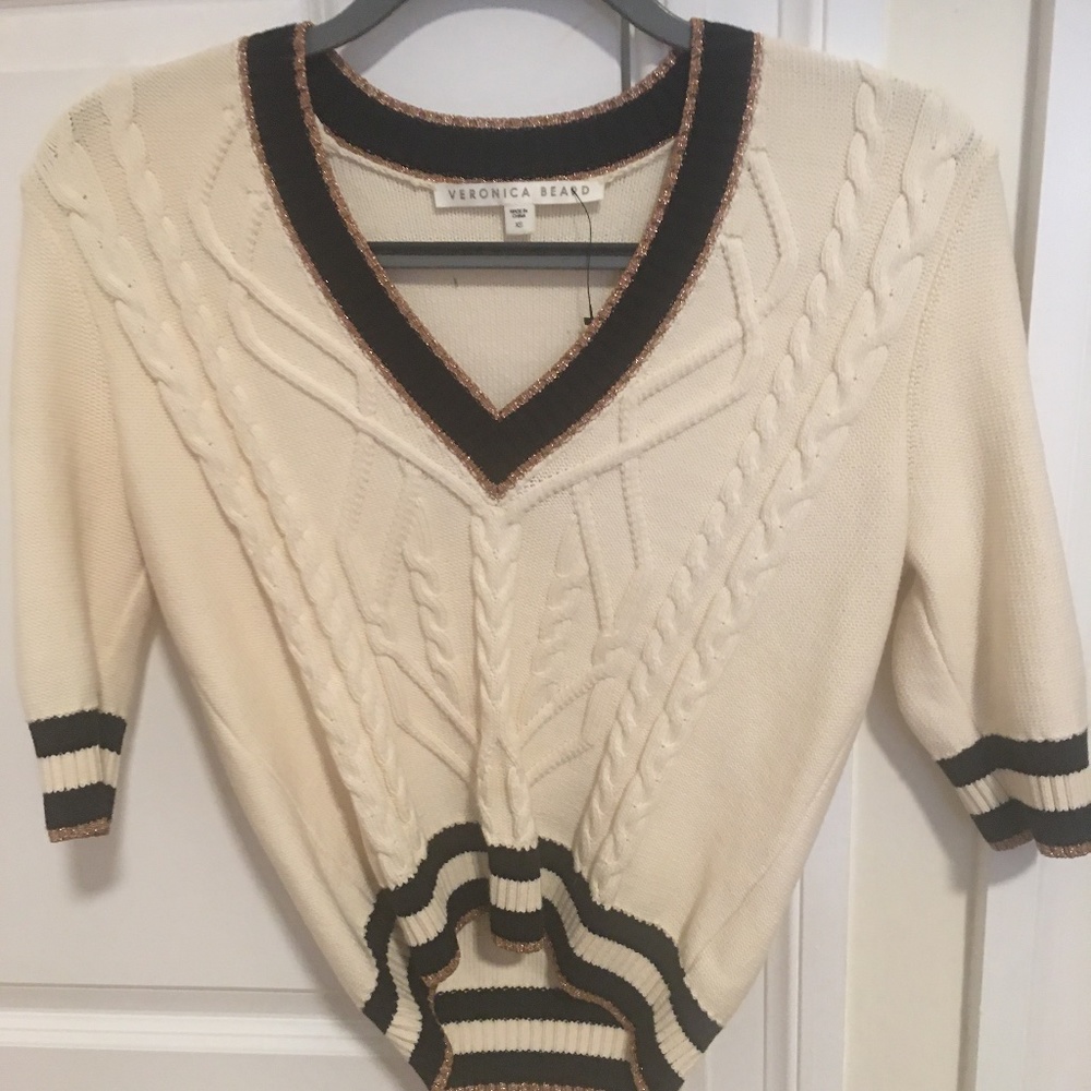 Veronica Beard v-neck short-sleeved metallic sweater size XS